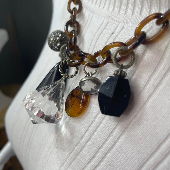 Chico's statement necklace mixed metals signed costume jewelry tortoise resin - Picture 2 of 16